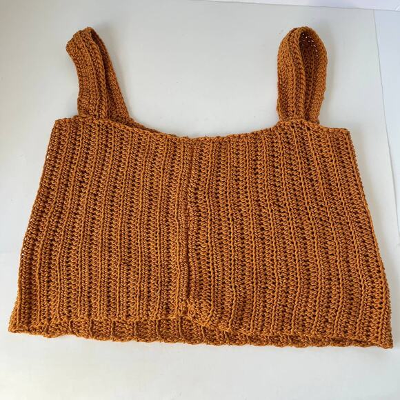 Handmade Crochet Crop Tank Womens Top Sz S Indie Y2K Boho Mustard Retro Cottage - Picture 7 of 12